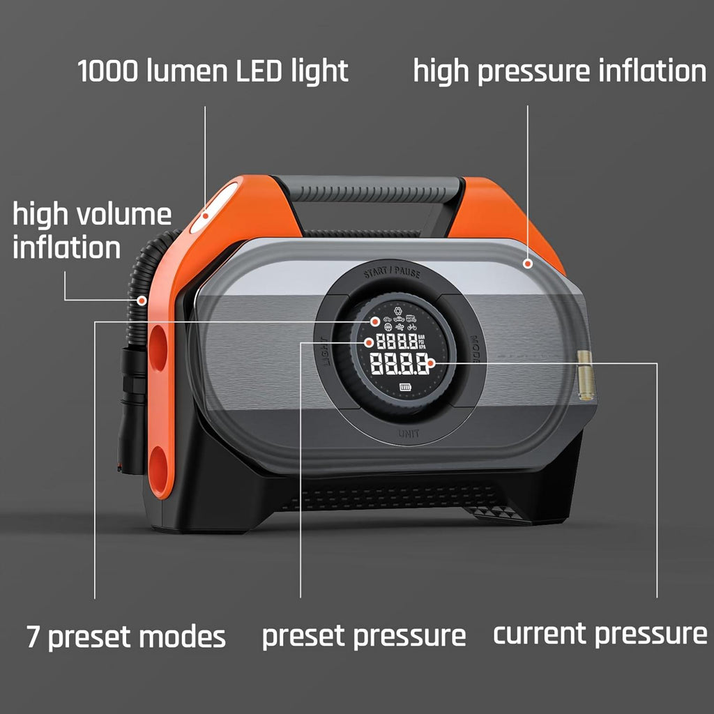 VORTEX S6 Tire Inflator Portable Air Compressor, Cordless Air Pump